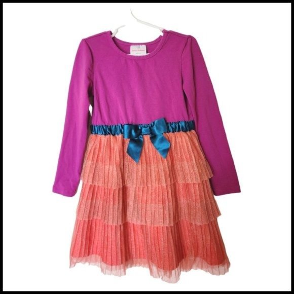 Hanna Andersson Dress Tulle Sparkle Purple Ruffle Bow size 110 size 5 Years - Picture 1 of 7